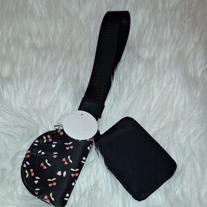 Studio Black Wristlet Clutch with Pink Cherry Print